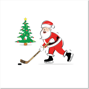 Hockey Santa and Christmas Tree Posters and Art